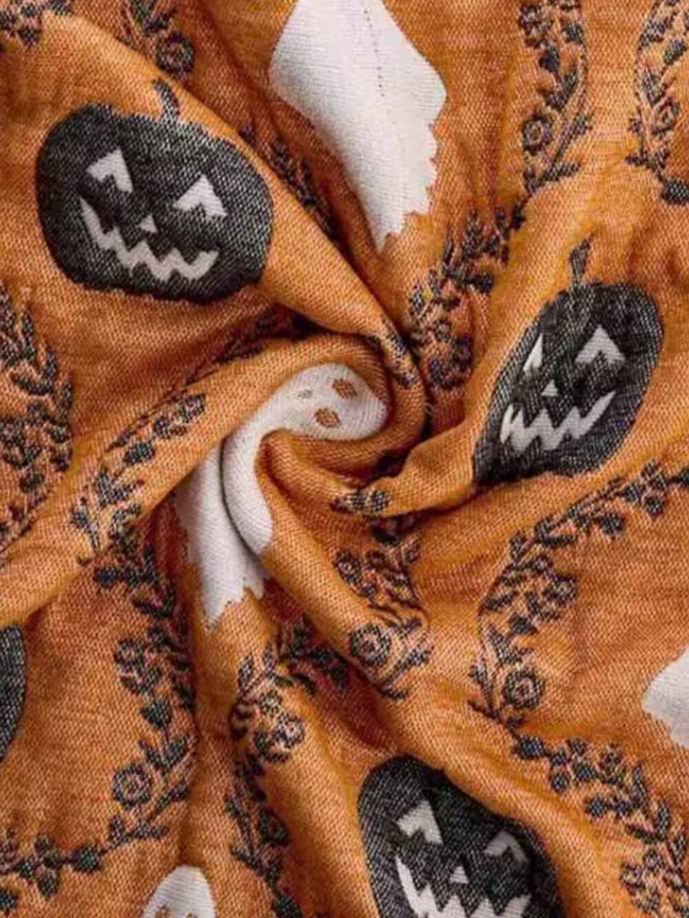 Halloween Reversible Orange Trellis Ghost Jacquard Throw Blanket, 50x60 New - Picture 5 of 5